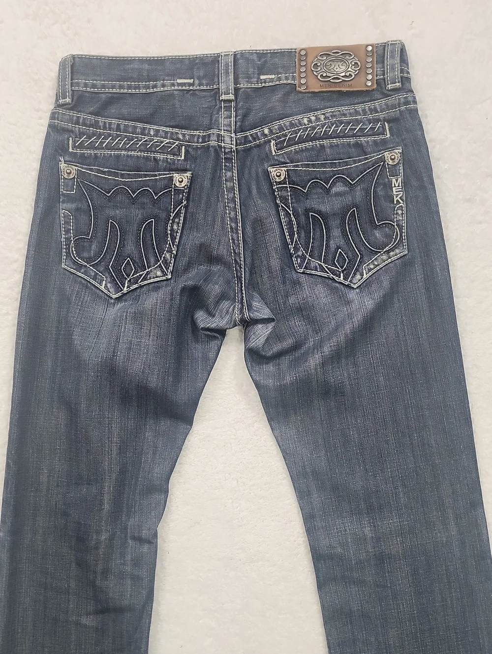 Mek Denim Men's Distressed Straight Leg Western Dubai Denim Jeans 34